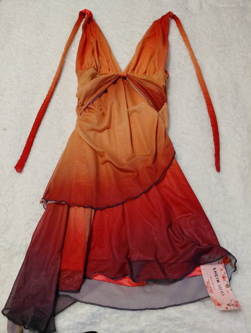 Orange Ombre V-Neck Halter Dress